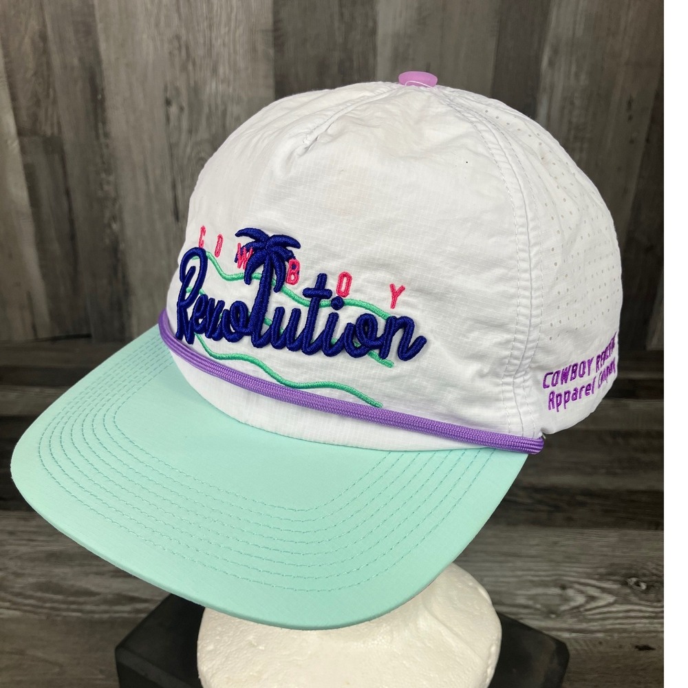 Cowboy Revolution Apparel Co. Snapback Hat White Mint Green Retro Rope Cap OSFM